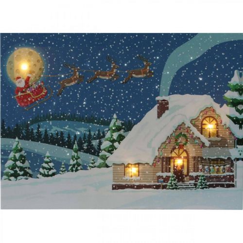 Floristik24 LED paveiksliukas Kalėdų Senelis su rogėmis LED sieninis paveikslas 38x28cm
