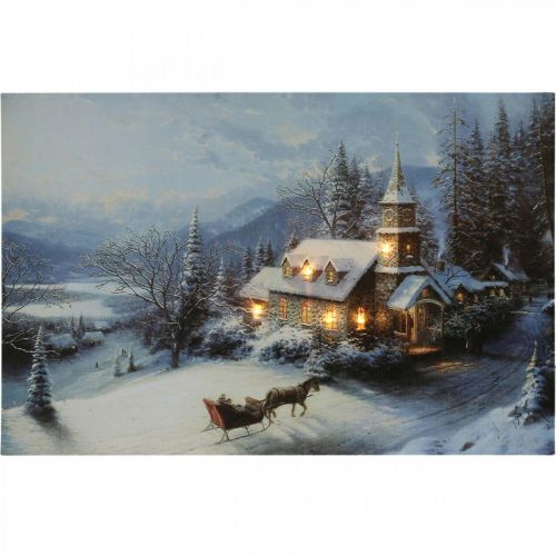 Floristik24 LED paveikslėlis Kalėdinis žiemos peizažas su bažnyčios LED freska 58x38cm