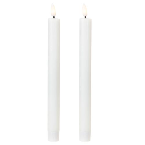 LED žvakės, baltos, kūginės, vaškinės, šiltai baltos, 24,5 cm, 2 vnt.
