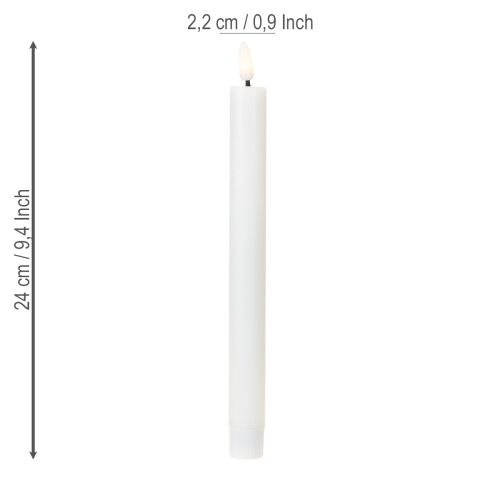 Floristik24 LED žvakės, baltos, kūginės, vaškinės, šiltai baltos, 24,5 cm, 2 vnt.