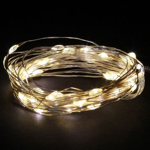LED girliandos, 40 šiltos baltos šviesos mikro LED lemputės, laikmatis, baterijos, 6 vnt.