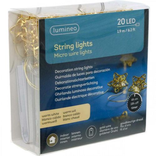 daiktų LED šviesos grandinės žvaigždės mikro LED laikmatis aukso viduje 1,90m