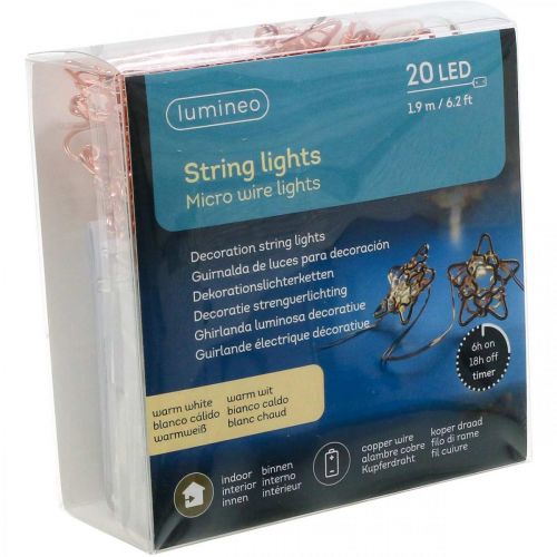 daiktų LED šviesos grandinės žvaigždės mikro LED laikmatis vario viduje 1,90m