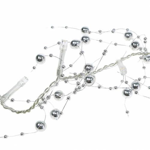 LED šviesos grandinėlė perlų girlianda sidabrinė šilta balta L120cm