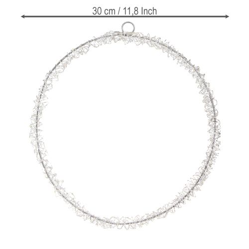 daiktų Pakabinamas LED žiedinis metalinis dekoras, sidabrinis, šiltai baltas, 30 cm