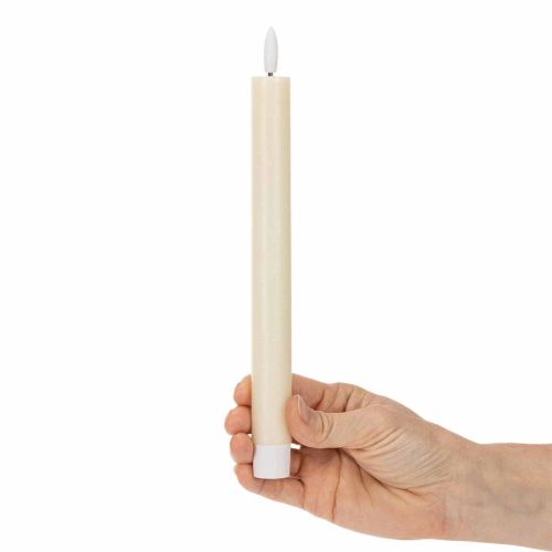 LED kūginė žvakė, balta, su šiltai balta šviesa, 24 cm, su laikmačiu, 2 vnt. | Floristik24.lt