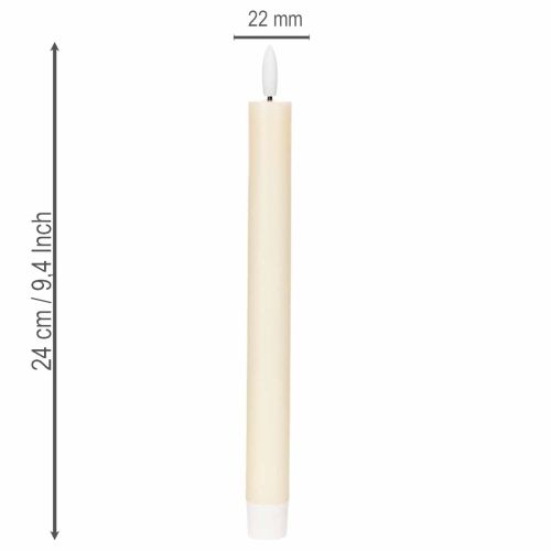 LED kūginė žvakė, balta, su šiltai balta šviesa, 24 cm, su laikmačiu, 2 vnt. | Floristik24.lt