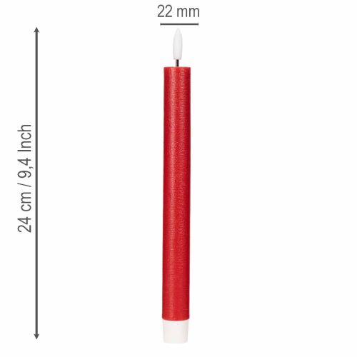 LED kūginė žvakė, raudona su šiltai balta šviesa, 24 cm, 2 vnt. | Floristik24.lt