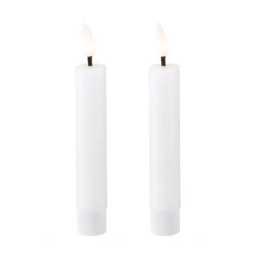 LED žvakė lazdelei, balta, vaškinė, šiltai balta, 14,5 cm, 2 vnt.