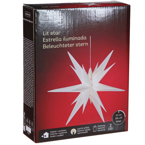Floristik24 LED žvaigždė 3D balta laikmačio baterija išorėje Ø30cm H74cm