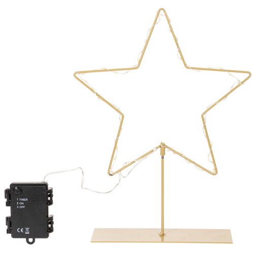 Žvaigždė su 50 LED, metalinė stalo dekoracija, maitinama baterijomis, skirta naudoti viduje, 33 cm | Floristik24.lt