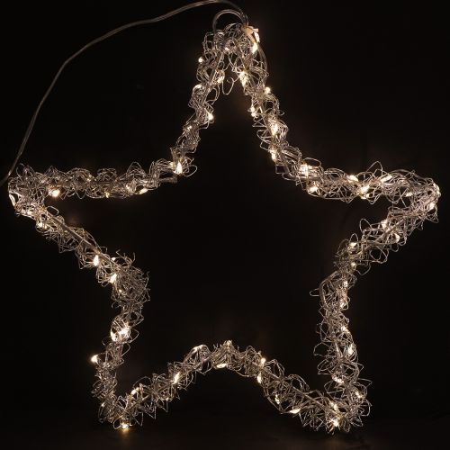 Floristik24 Pakabinama LED žvaigždė, sidabro spalvos, metalinė, 70 šiltai baltos spalvos LED, Ø25 cm