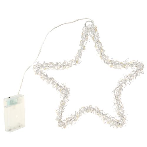 daiktų Pakabinama LED žvaigždė, sidabro spalvos, metalinė, 70 šiltai baltos spalvos LED, Ø25 cm