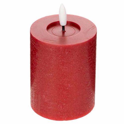 LED žvakė iš tikro vaško, raudona, su laikmačiu ir šiltai balta šviesa, 12 cm