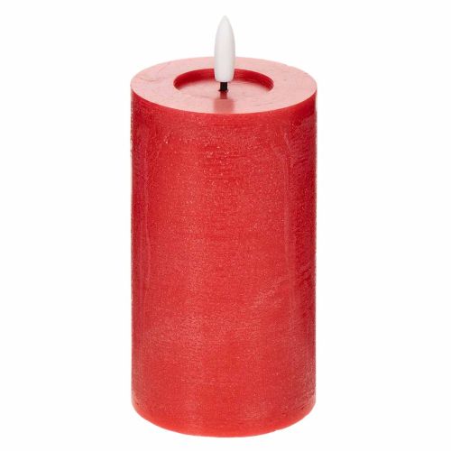 Raudona LED žvakė su laikmačiu ir šiltai balta šviesa, pagaminta iš tikro vaško, 15 cm