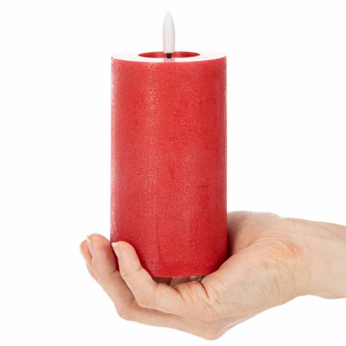 Raudona LED žvakė su laikmačiu ir šiltai balta šviesa, pagaminta iš tikro vaško, 15 cm | Floristik24.lt