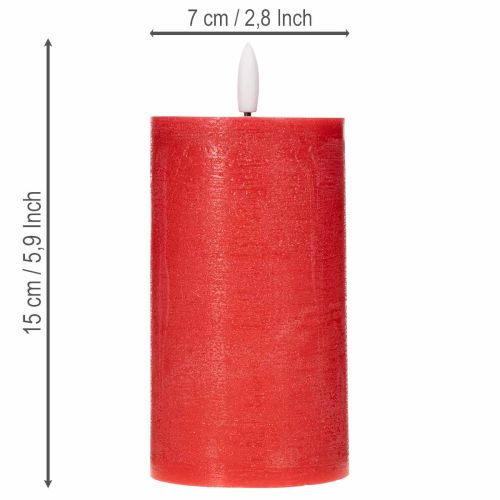 Raudona LED žvakė su laikmačiu ir šiltai balta šviesa, pagaminta iš tikro vaško, 15 cm | Floristik24.lt