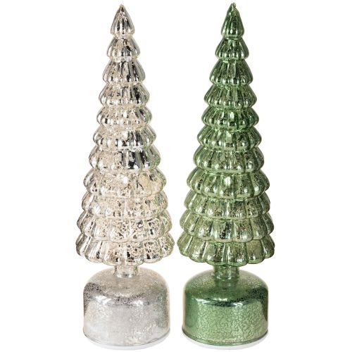Floristik24 LED Kalėdų eglutė, besisukanti žalia sidabrinė, aukštis 34 cm, 2 vnt.