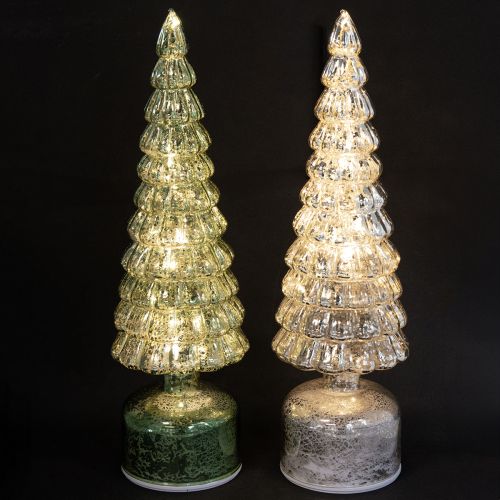 Floristik24 LED Kalėdų eglutė, besisukanti žalia sidabrinė, aukštis 34 cm, 2 vnt.