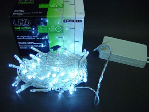 daiktų LED ryžių šviesos grandinė 96 7,1 m su baterija ir laikmačiu šaltai balta lauke