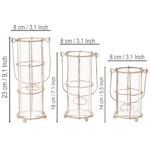 Sodo žibintas, metalinis vėjo šviestuvas, Ø8,5 cm, aukštis 23/18,5/14,5 cm, 3 dalių rinkinys | Floristik24.lt