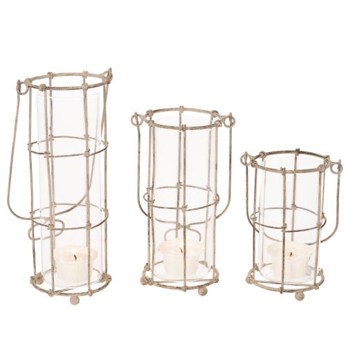 Sodo žibintas, metalinis vėjo šviestuvas, Ø8,5 cm, aukštis 23/18,5/14,5 cm, 3 dalių rinkinys | Floristik24.lt