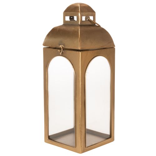 Žibintas metalinis, stiklinis, žalvario imitacijos, aukštis 50 cm, 2 vnt. rinkinys | Floristik24.lt