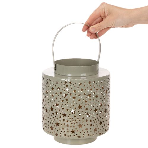 Žibintas su žvaigždžių raštu, metalinis, žalias, 31 cm | Floristik24.lt