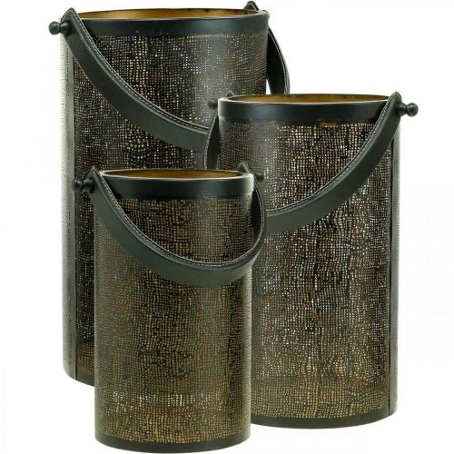 daiktų Dekoratyviniai žibintai, žibinto metalo skylučių raštas H35.5/31/25cm rinkinys iš 3 vnt.