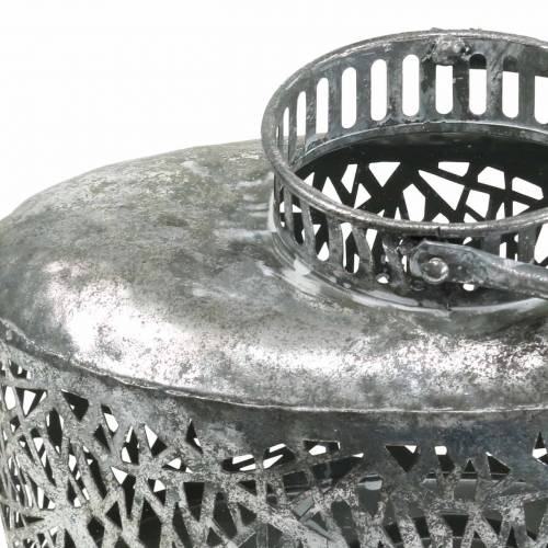 Floristik24 Žibintas ovalus senovinės išvaizdos metalinis sidabras 15×28cm H19cm