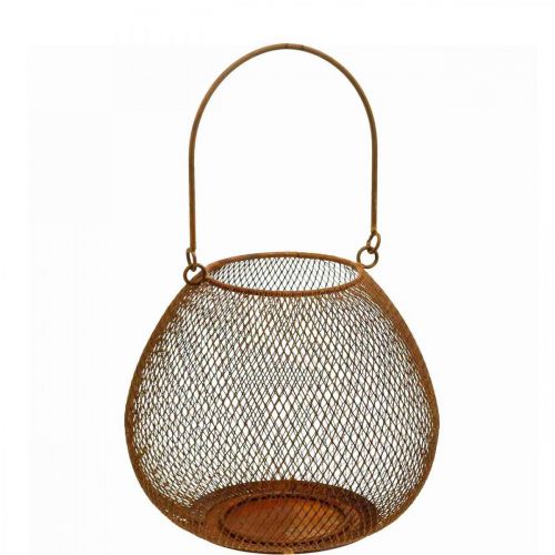 Floristik24 Metalinis žibintas su tinkleliu rūdžių žvakių laikikliu Ø20cm H17cm