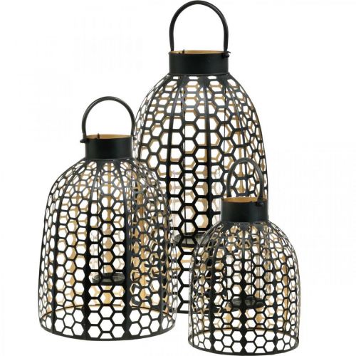 Floristik24 Žibintų metalinis juodas didelis žvakių laikiklis H52/40/30cm rinkinys iš 3 vnt