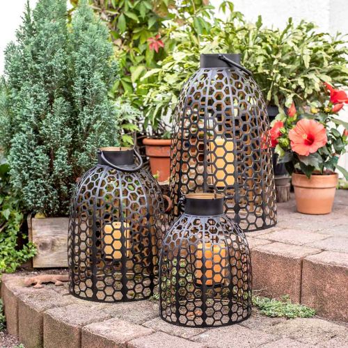 Floristik24 Žibintų metalinis juodas didelis žvakių laikiklis H52/40/30cm rinkinys iš 3 vnt