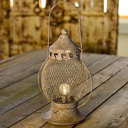 Floristik24 Metalinis žibintas, LED lempa, Shabby Chic Ø16cm H33,5cm