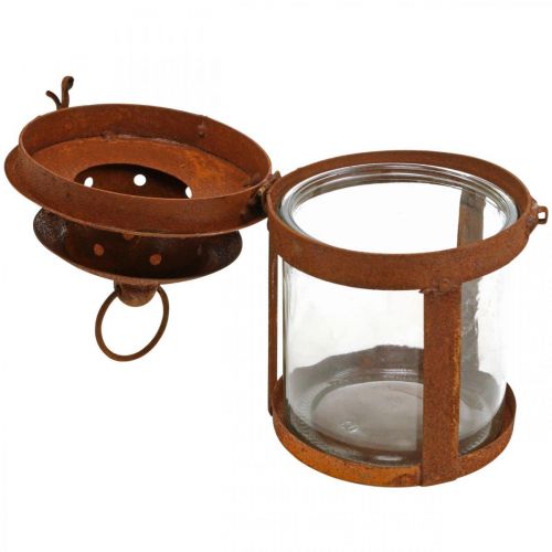 Floristik24 Metalinis žibintas su patina, vasaros apdaila, žibintas pagamintas iš metalo rūdžių H18cm Ø10cm