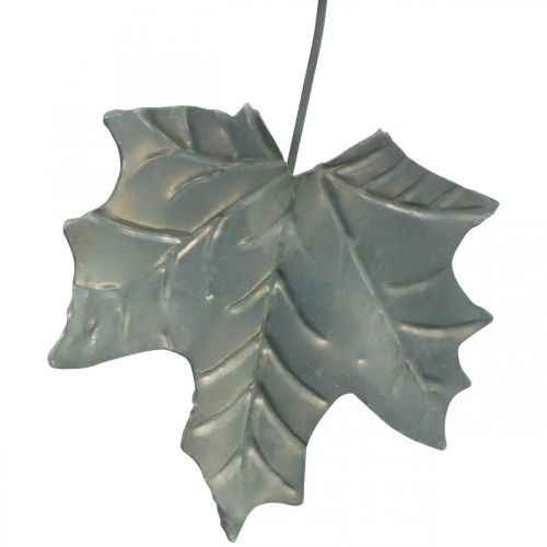 Floristik24 Lapai metaliniai pakabinti senoviniai pilki rudens lapai 7,5-10cm 4vnt
