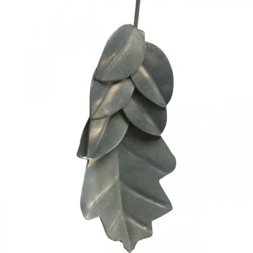 Floristik24 Lapai metaliniai pakabinti senoviniai pilki rudens lapai 7,5-10cm 4vnt