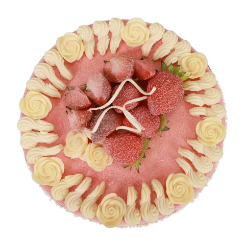 Floristik24 Maistinis manekenas, dirbtinis pyragas braškių kremas Ø23cm H9,5cm