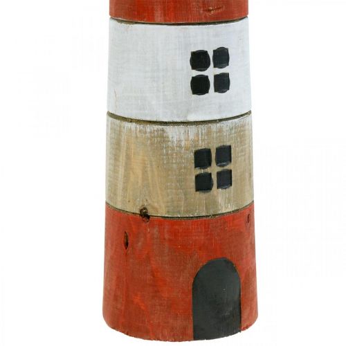 Floristik24 Švyturio apdaila, jūrinis, medinis švyturys raudonas, paplūdimio vakarėlis H31cm