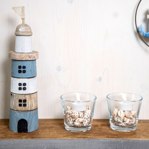 Floristik24 Medinis švyturys Maritime Wood Deco Blue White H30,5cm