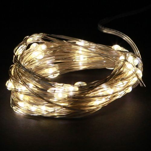 Lemputės su 50 mikro LED šiltos baltos spalvos laikmačiu, baterijoms, 6 vnt.