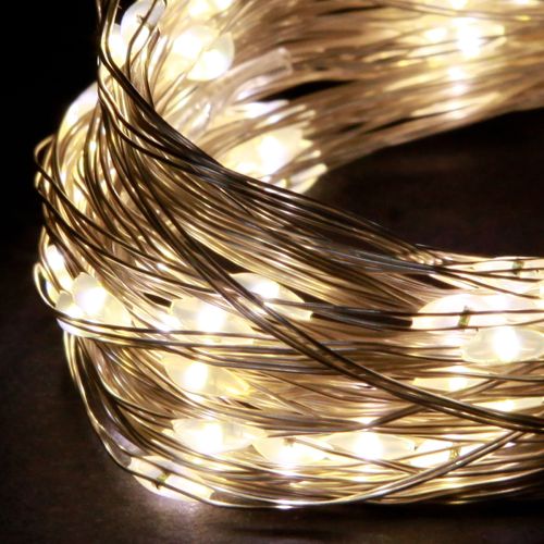 daiktų Lemputės su 50 mikro LED šiltos baltos spalvos laikmačiu, baterijoms, 6 vnt.