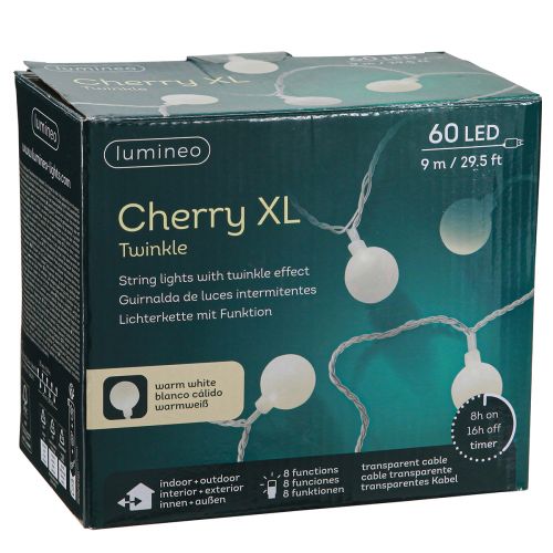 daiktų Fairy lights rutuliukai laikmatis 60 LED šiltai balta viduje lauke 9m