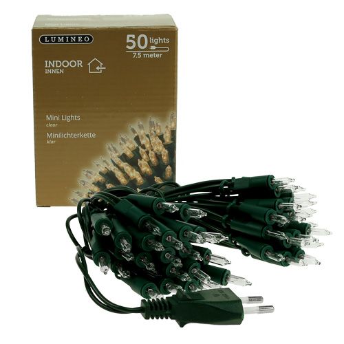 Floristik24 Šviesos grandinėlė mini 50 7,5 m, skirta viduje žaliai / skaidriai