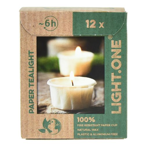 Floristik24 Light.one popierinės arbatos žvakutės natūralios be plastiko veganiškos 12 vnt
