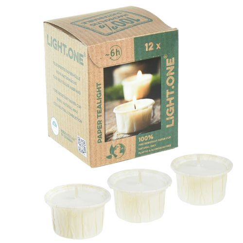 „Light.one Paper Tea Lights“ natūralaus plastiko veganiška 12 vnt. pakuotė