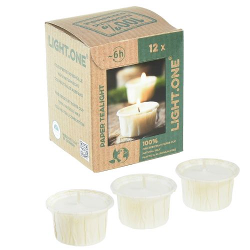 Floristik24 Light.one popierinės arbatos žvakutės natūralios be plastiko veganiškos 12 vnt