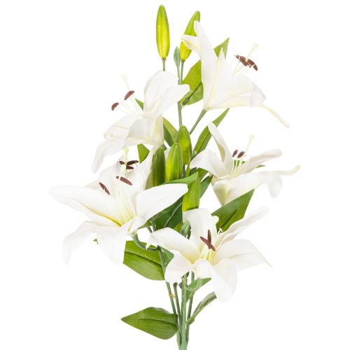 Dirbtinės lelijos, 6 balti žiedai, tikroviška žydinti šakelė, 66 cm