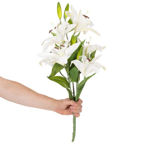 Dirbtinės lelijos, 6 balti žiedai, tikroviška žydinti šakelė, 66 cm | Floristik24.lt