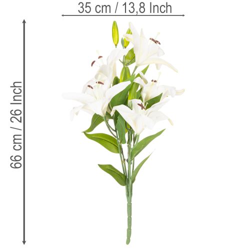 Dirbtinės lelijos, 6 balti žiedai, tikroviška žydinti šakelė, 66 cm | Floristik24.lt